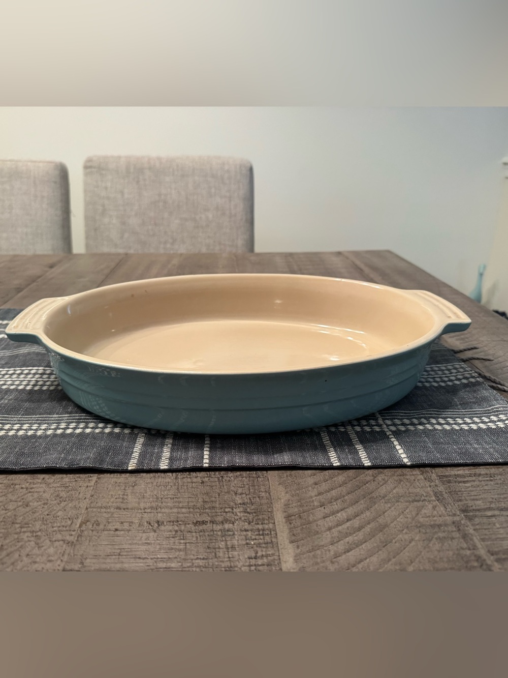 Le Creuset Large Oval Baker. # 18-27. Light blue.